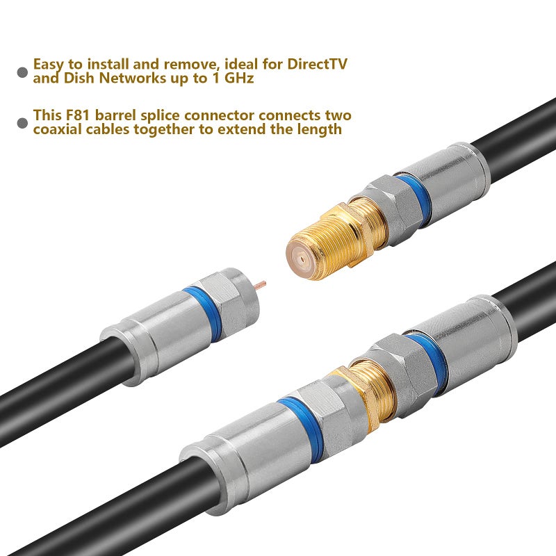 PASOW F Type RG6 Coupler Gold Plated Female to Female Barrel Coaxial Adapter (20pcs) - Image 4
